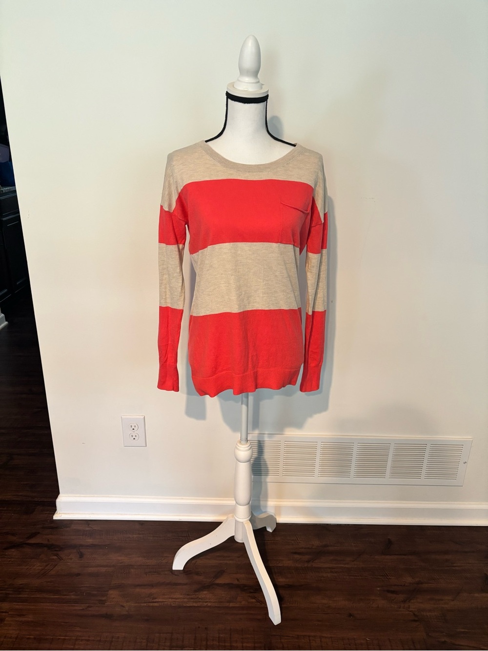 Gap Striped Lightweight Sweater - Coral & Beige